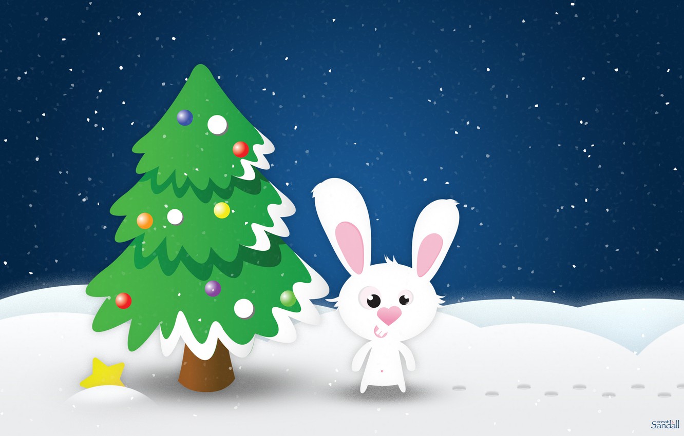 Wallpaper Snow rabbit Star New year Tree Hare images for