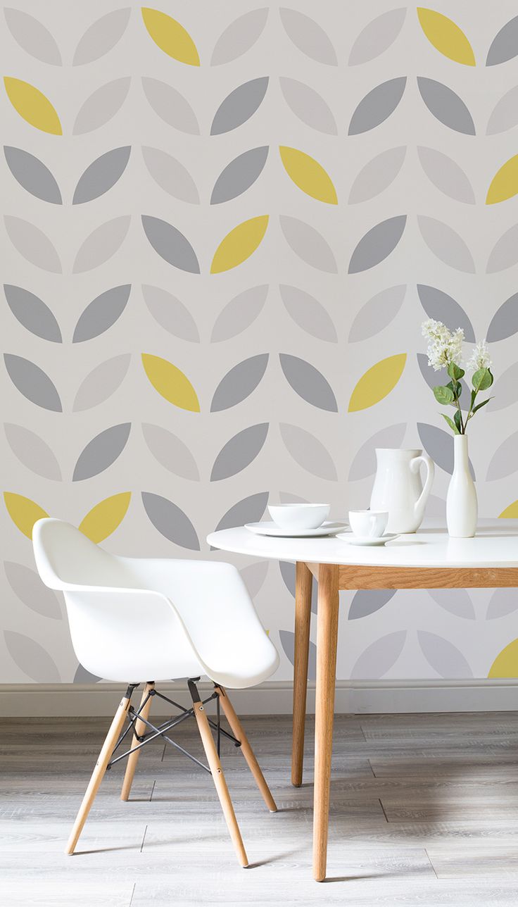 Yellow Gray Abstract Flower Pattern Wallpaper Mural