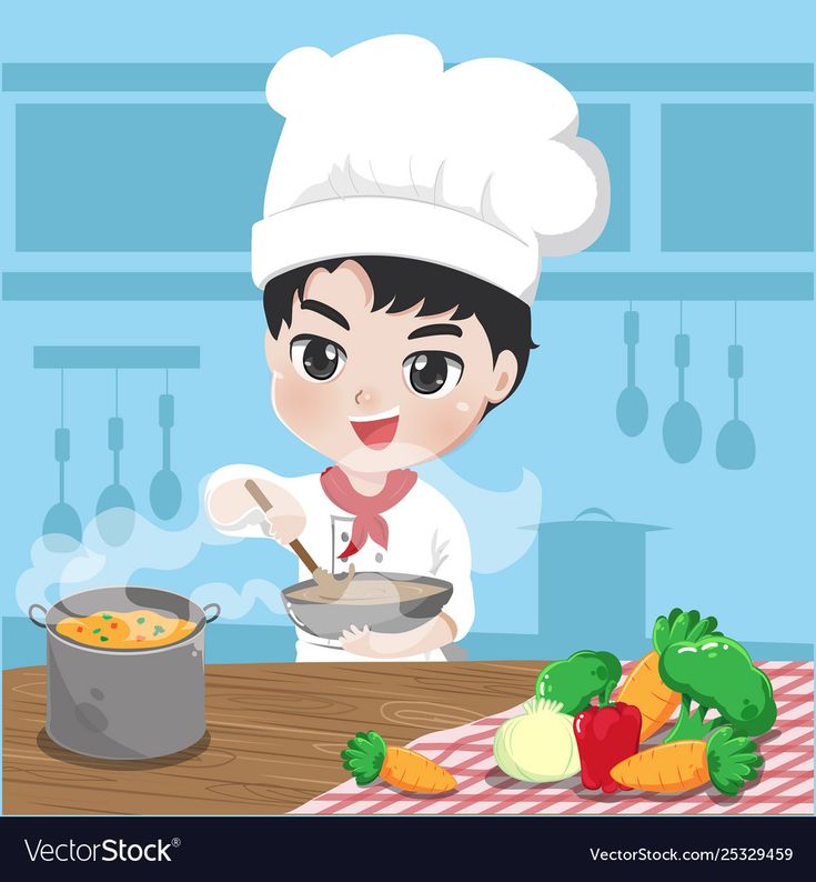 Young chef is cooking Royalty Vector Image Cartoon clip art 735x794