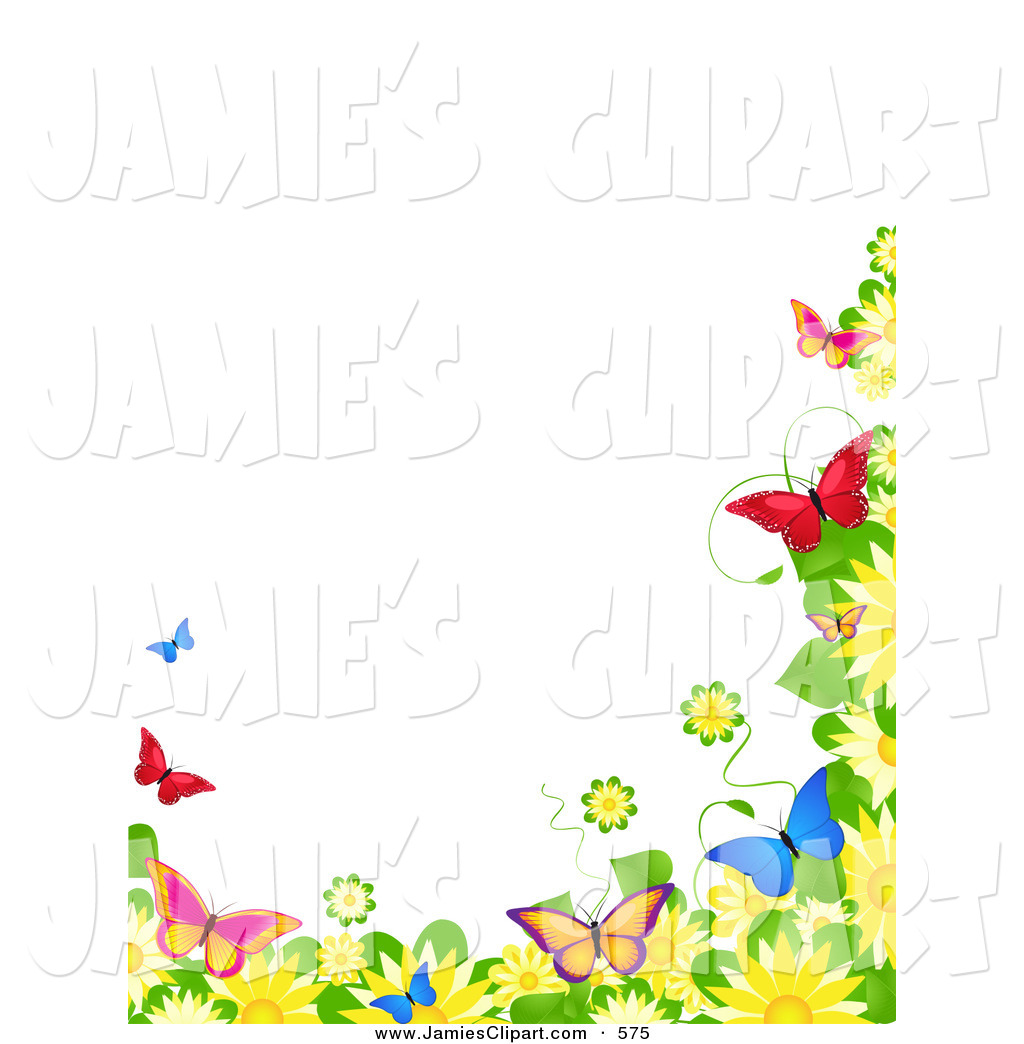 Spring Flowers And Butterflies Border