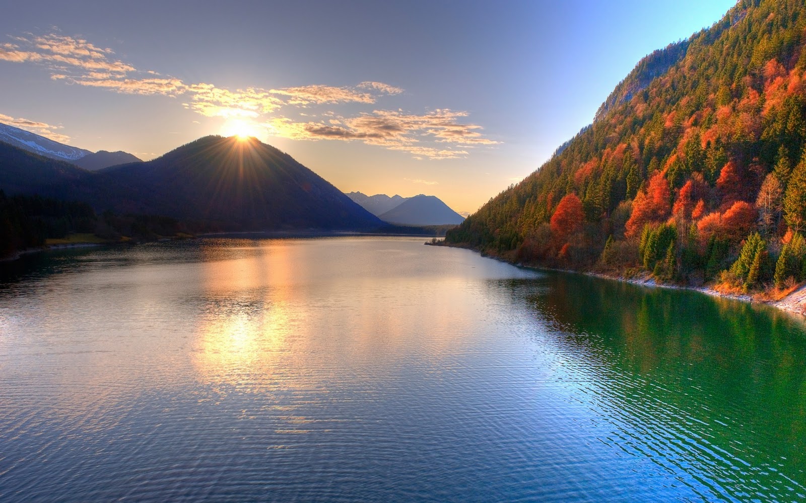 Lakes Mountains Water Scenery Sunset Wallpaper All