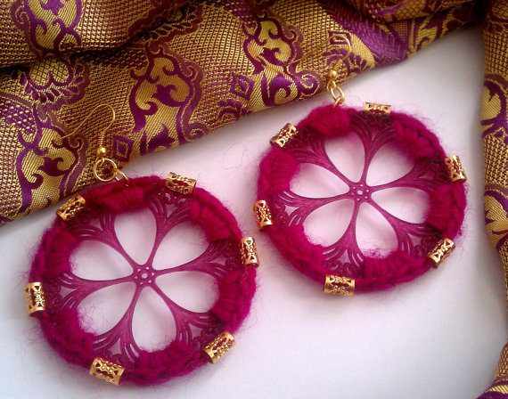 Moroccan Crochet Medallion Earrings In Purple By Kateydidhandmade On