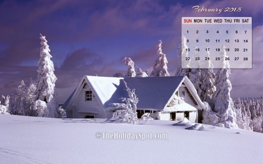 Month Wise Calender Wallpaper Winter Landscape On February