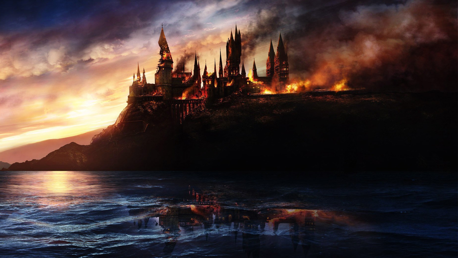 Harry Potter Hogwarts Fantasy Castle Witch Fire Art Cg Digital