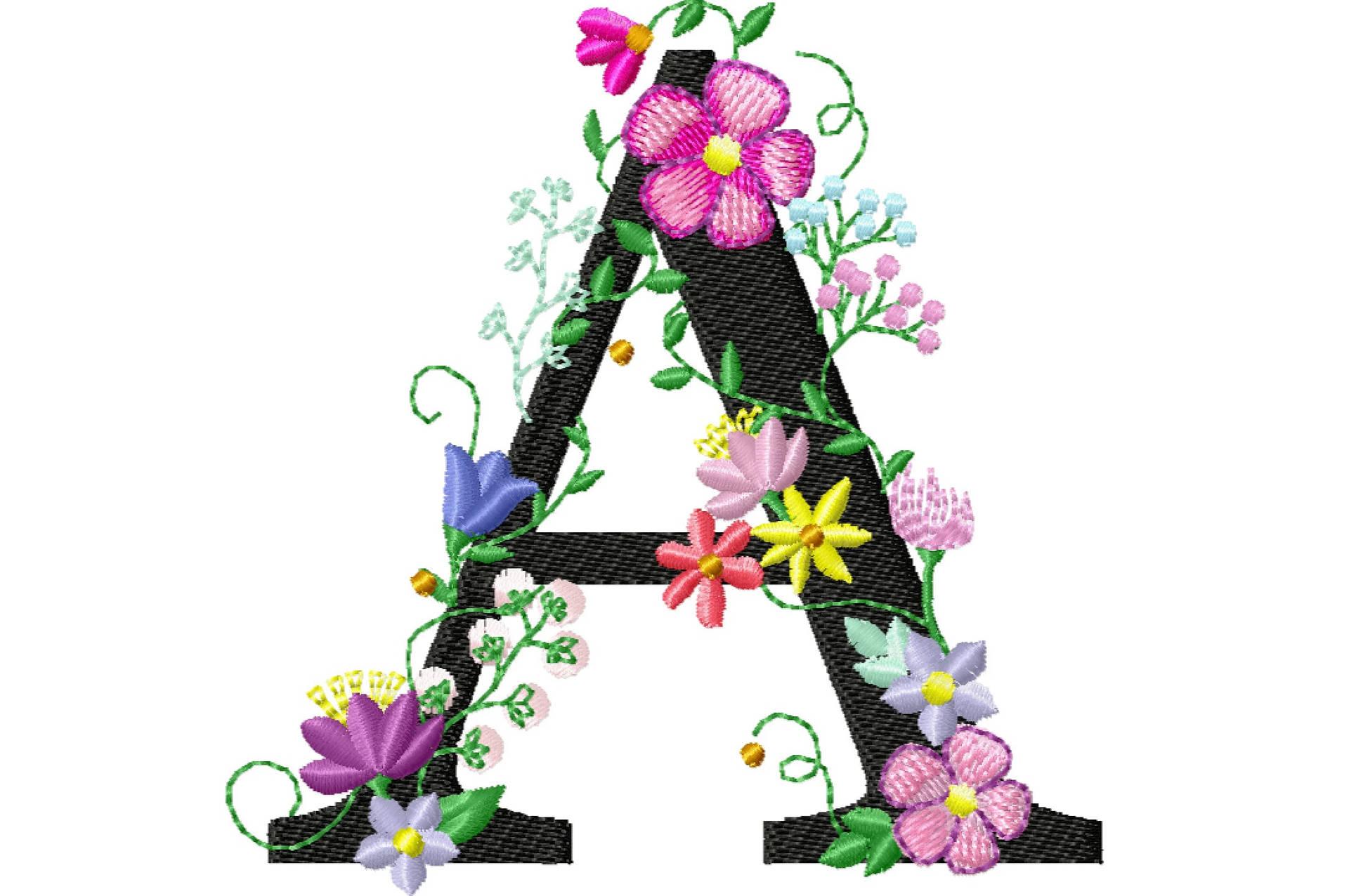 Embroidered Alphabet Letter A With Colorful Flowers