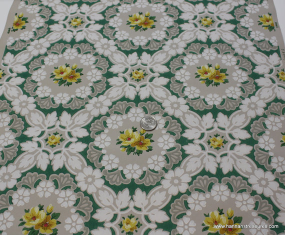 S Vintage Wallpaper Floral With Yellow Roses On White