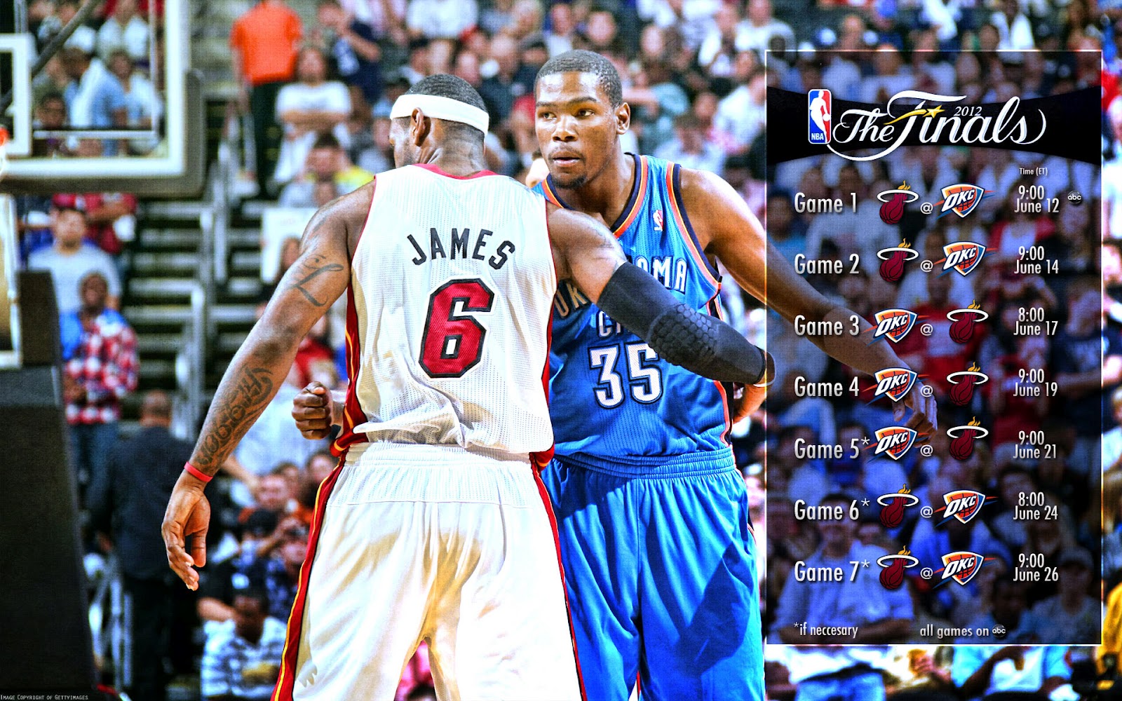 Widescreen Wallpaper Of Lebron James And Kevin Durant With Schedule