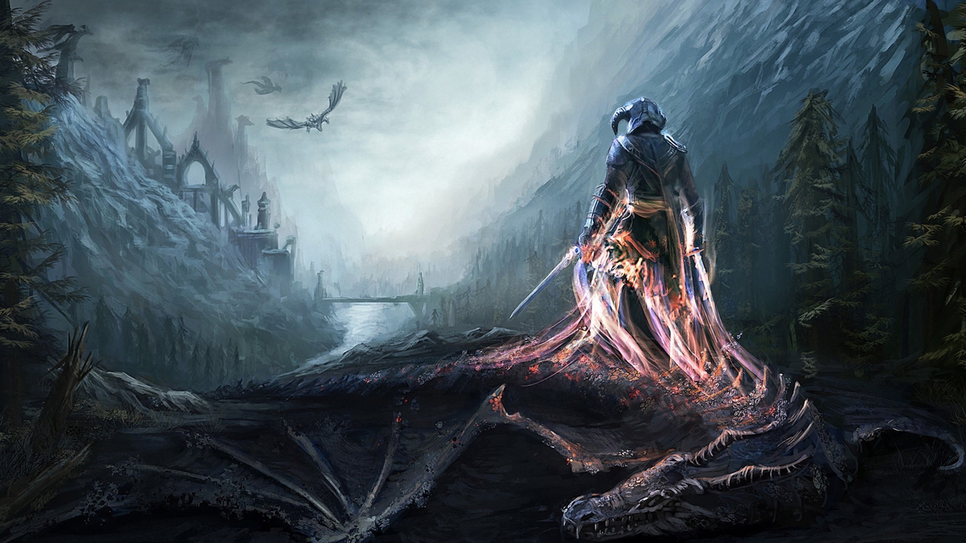 Art The Elder Scrolls V Skyrim Dovahkiin Dragon Warrior Soul Mountains