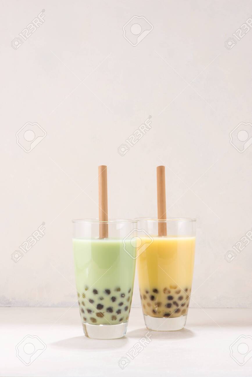 Variety Of Homemade Bubble Tea Boba With Tapioca Pearls