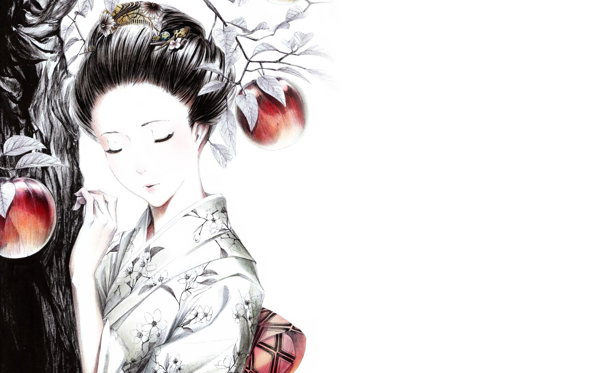 Style Kimano Geisha Apples Wallpaper And Image