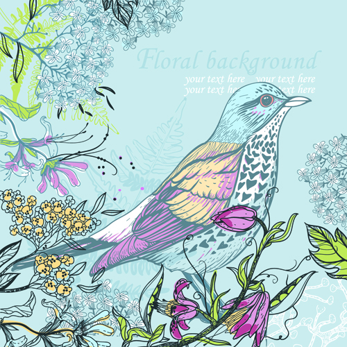 Eps File Hand Drawn Floral Background With Birds Vector