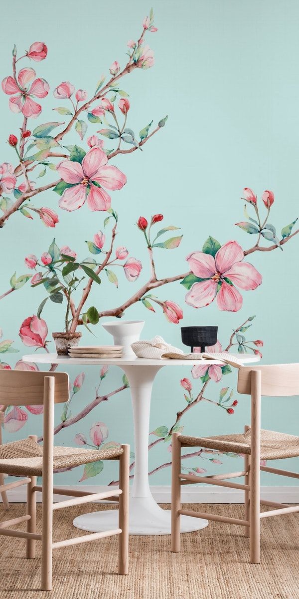 Apple Blossom Mint Wall Mural Flower Murals In Tree