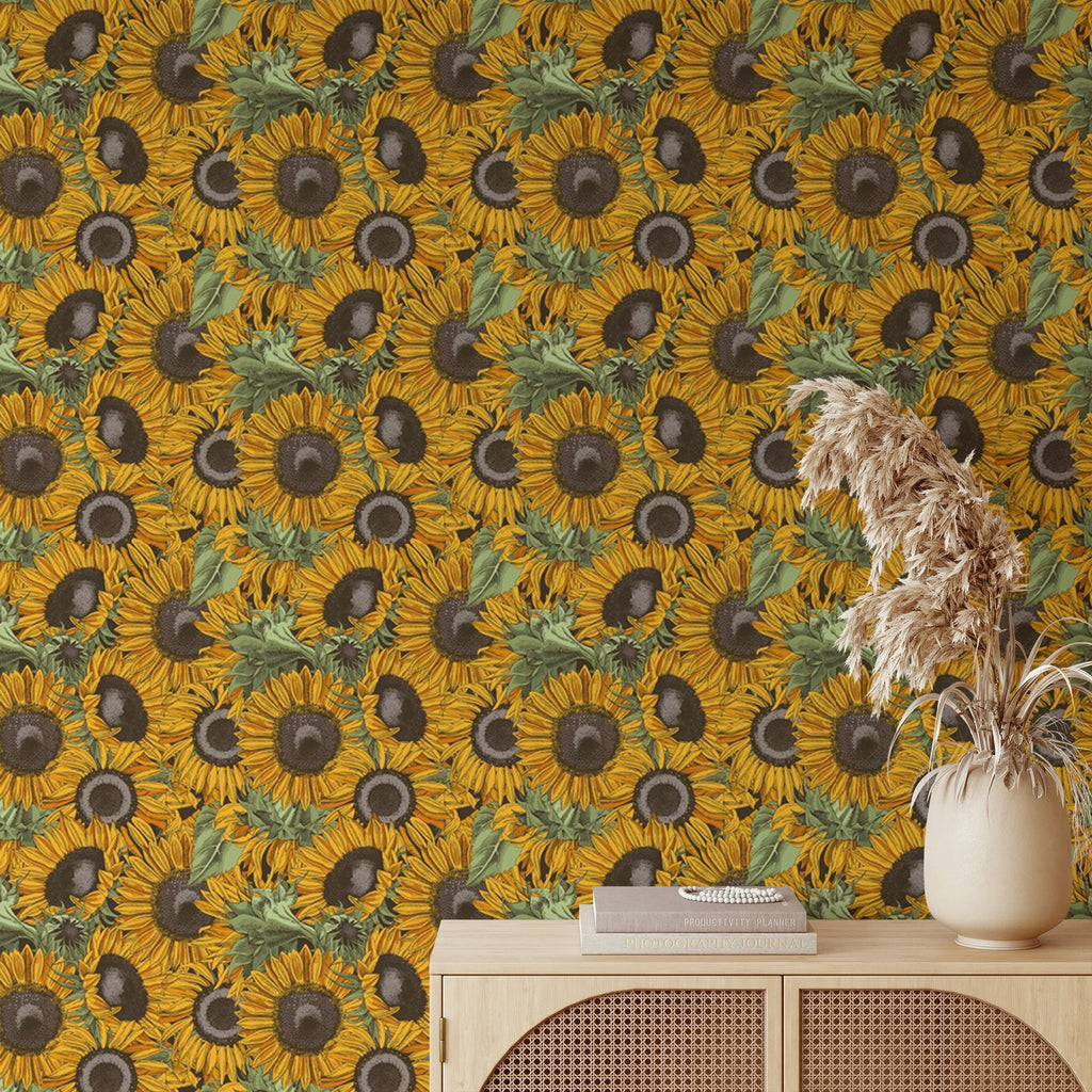 Sunflower Pattern Removable Wallpaper Pretty Flower Wall Cling