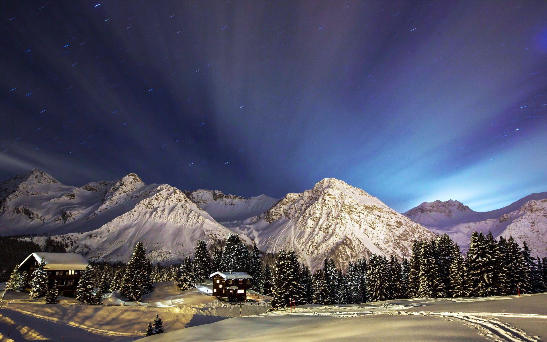 Mountain Cabins In Winter HD Wallpaper