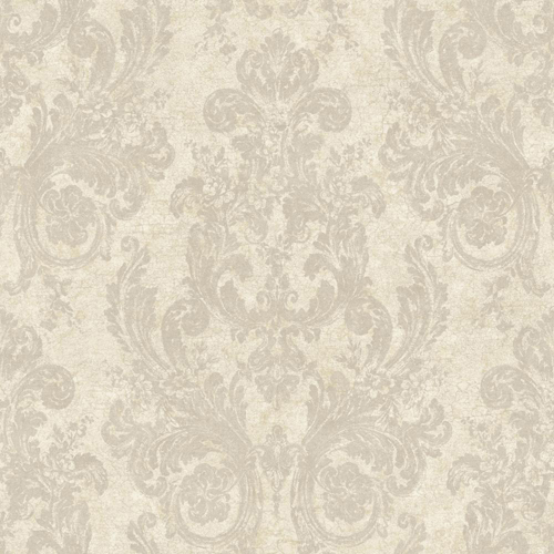Nantucket Silvery White and Dull Pewter Ornamental Toile Wallpaper