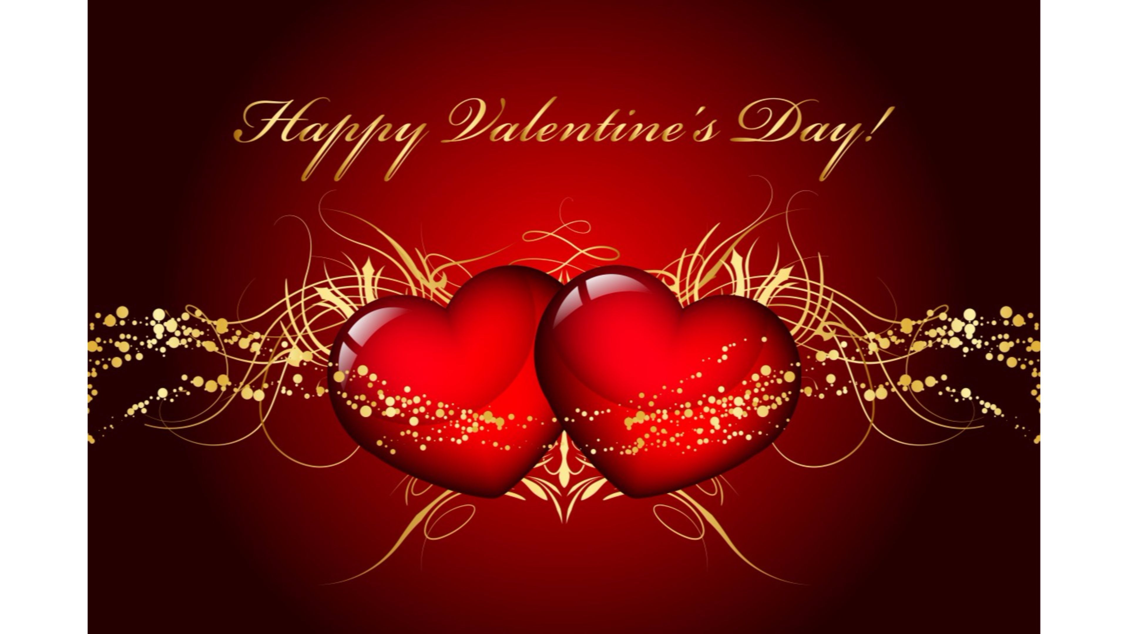 Two red hearts intertwined with golden swirls on a rich red background, with the text 