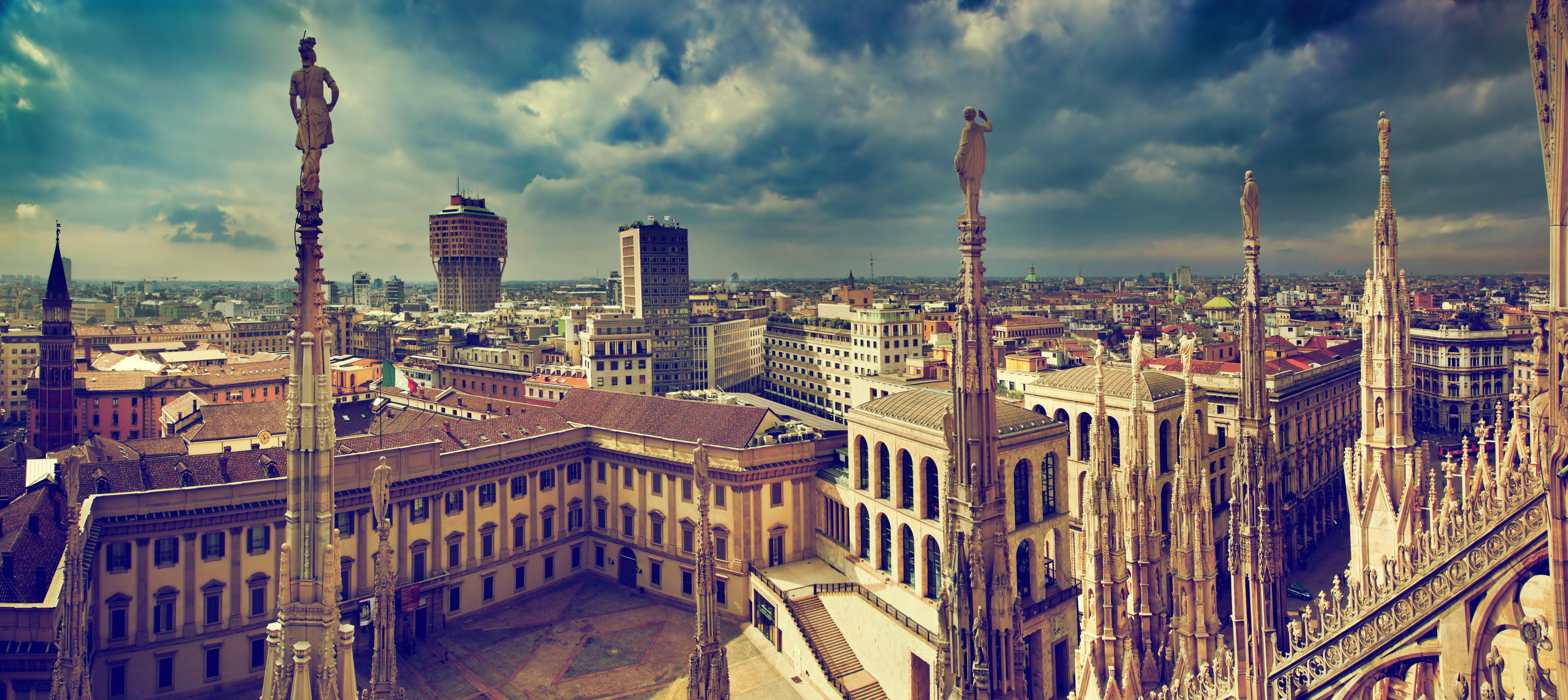 Milan Italy City Panorama On Royal Palace Custom Wallpaper