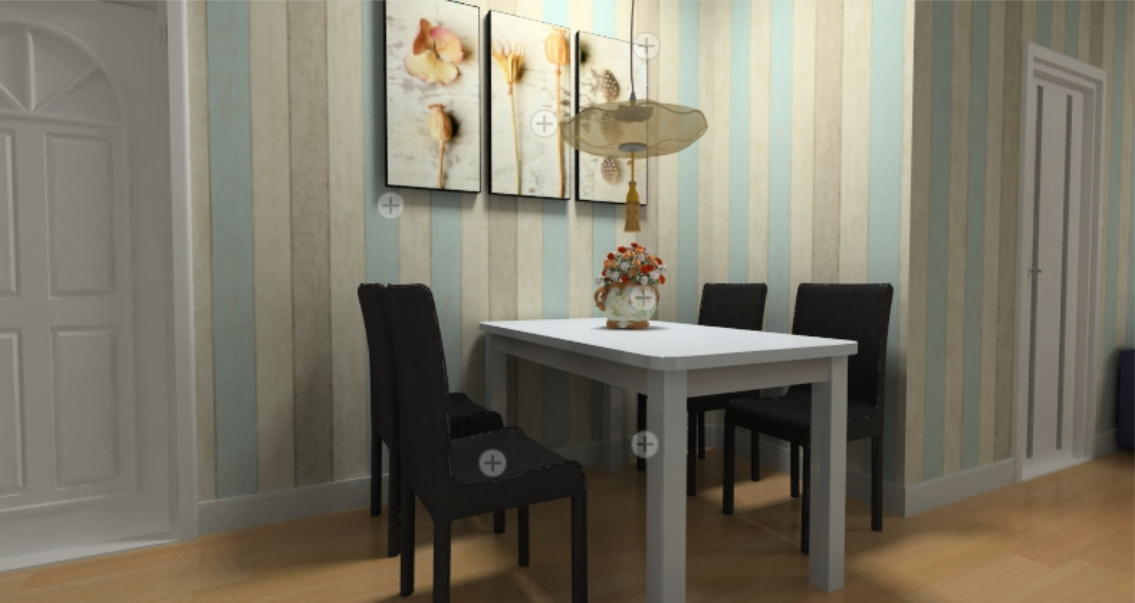 dining room with striped wallpaper
