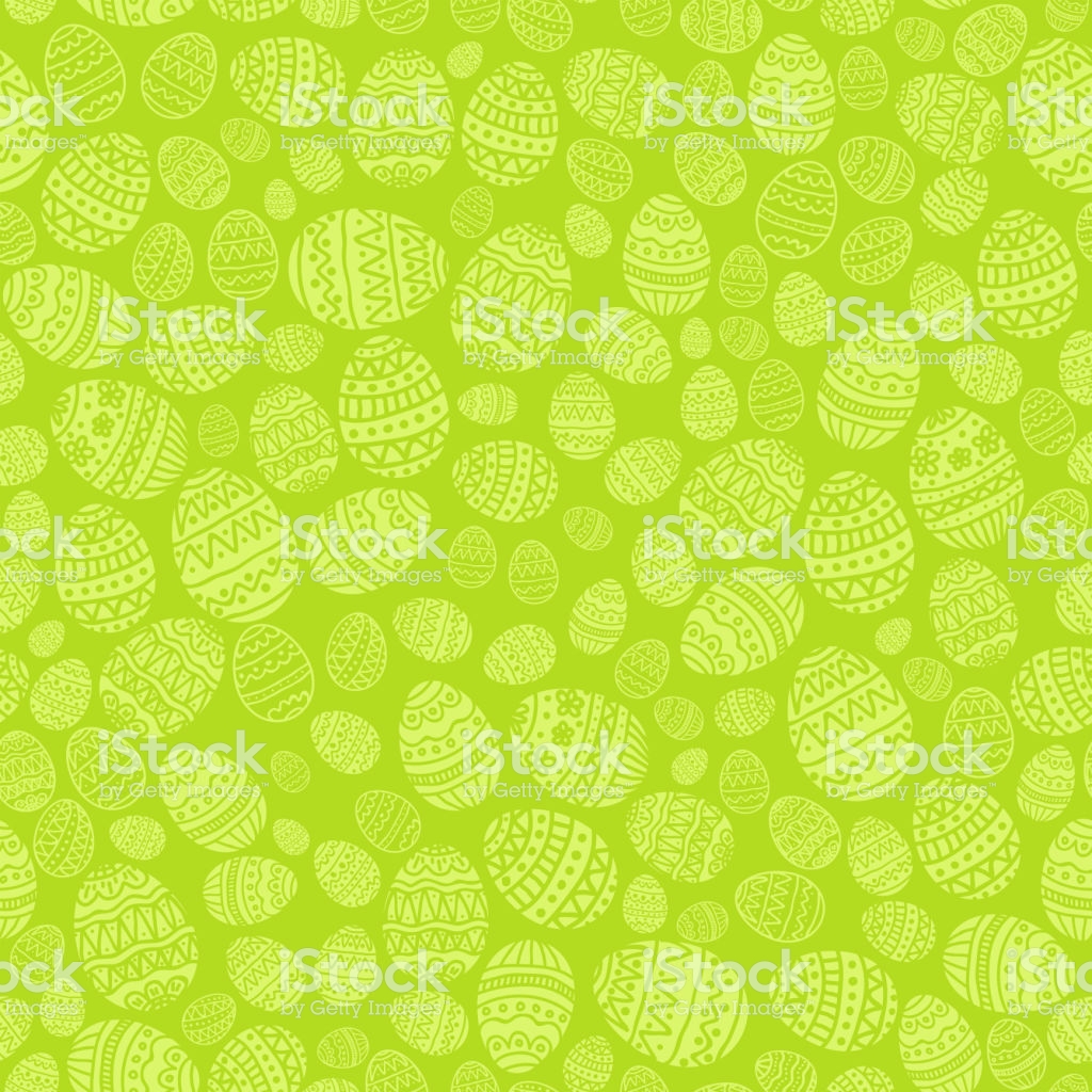 Seamless Background With Easter Eggs On Green Stock