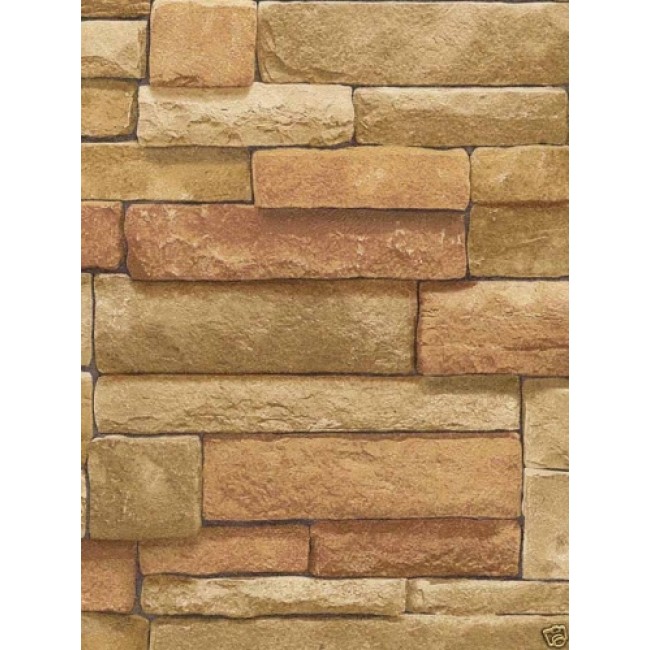 Stacked Stone in Terra Cotta Wallpaper   Stone   Faux Fake