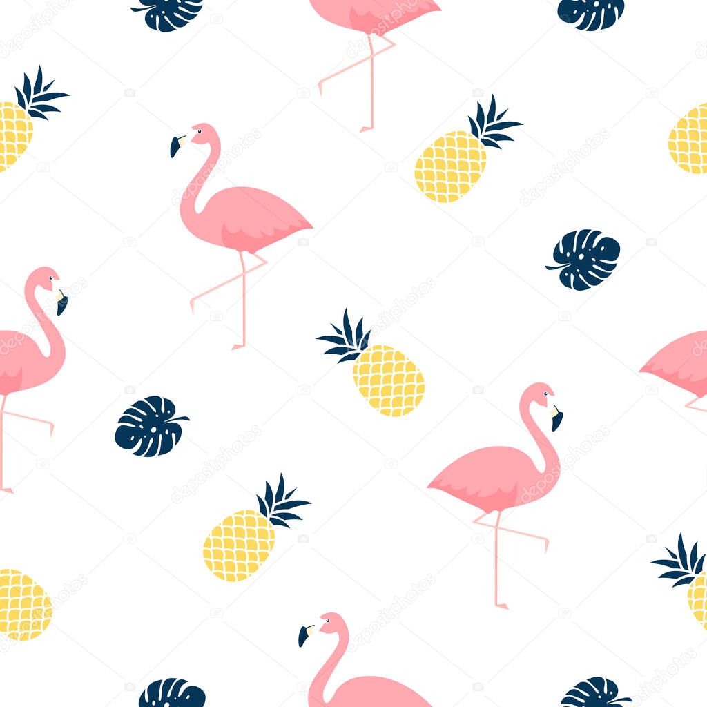 Trendy Tropical Seamless Pattern With Pink Flamingos