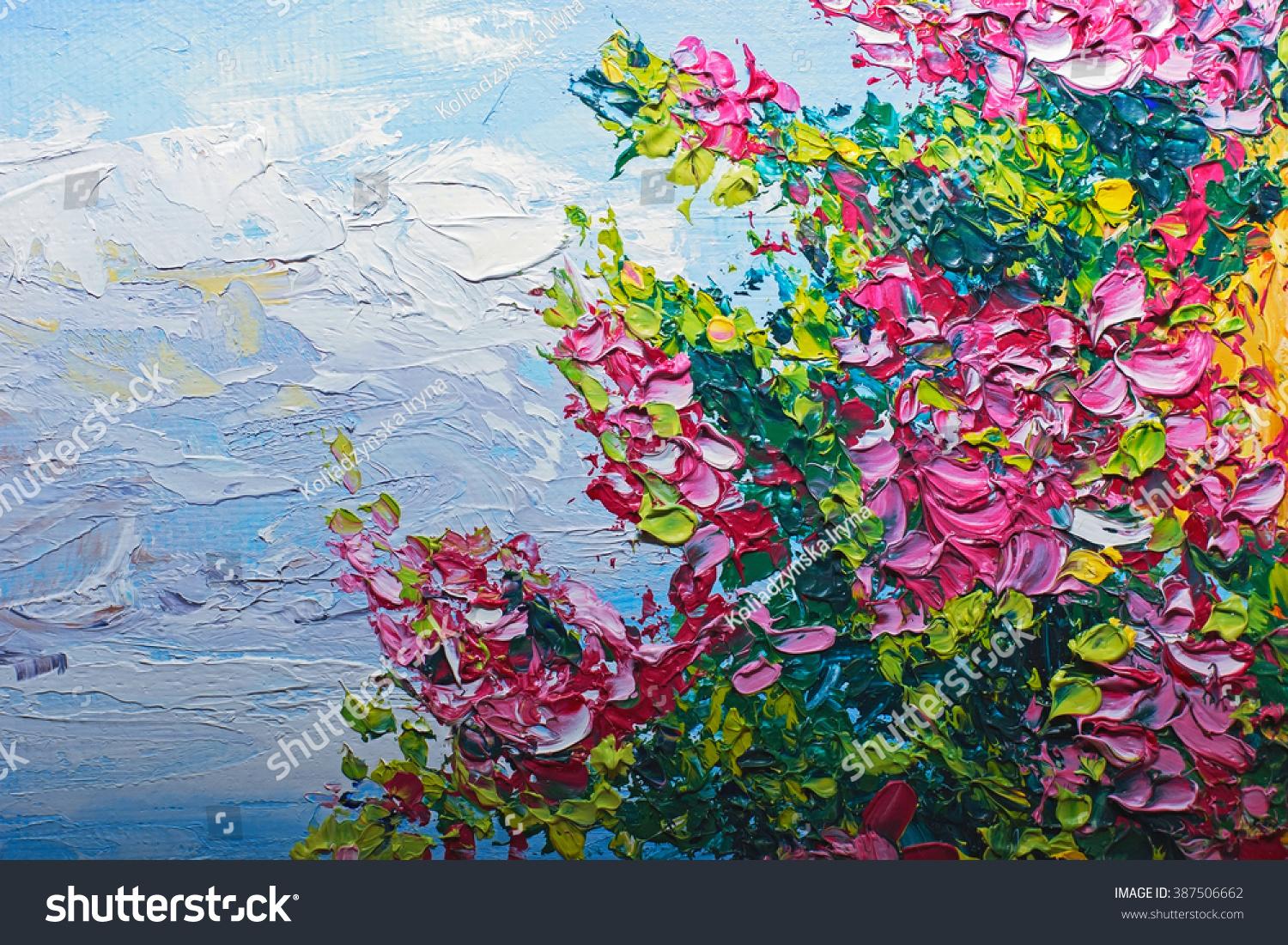 Texture Oil Painting Flowers Art Painted Stock Illustration
