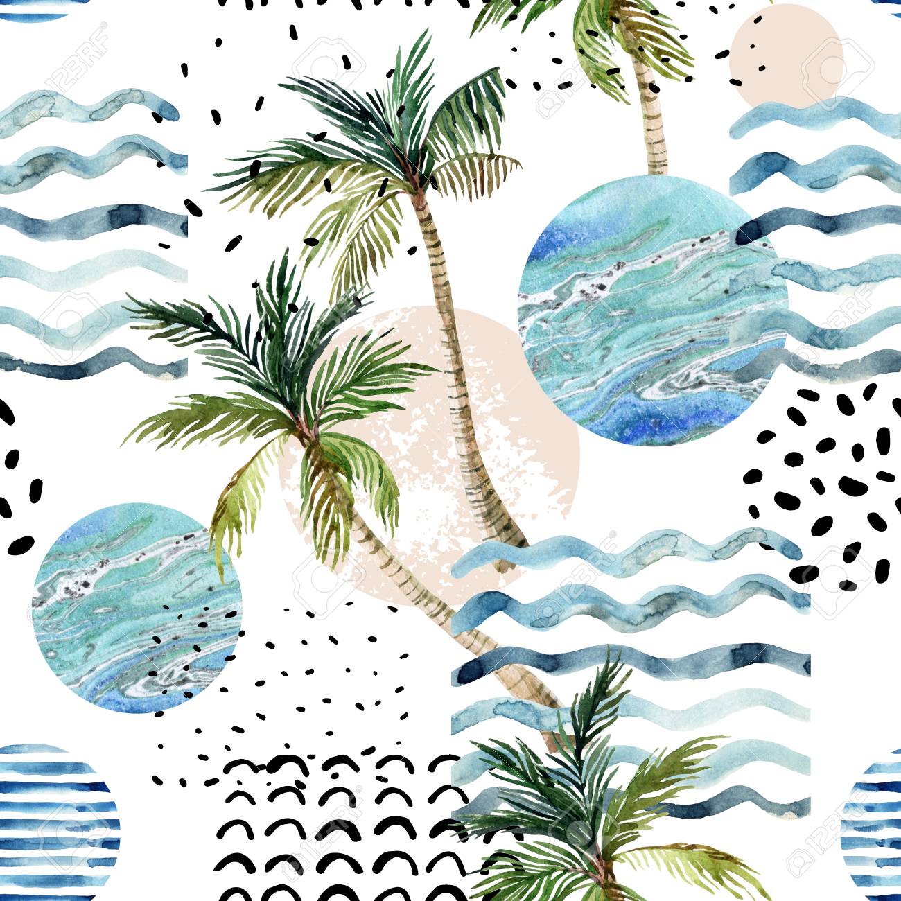 Abstract Summer Background Art Illustration With Palm Tree