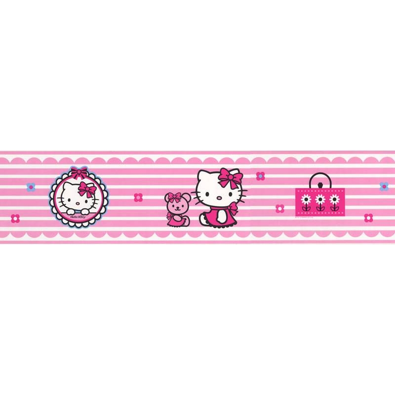 Hello Kitty Candy Stripe Pink Df42260 Self Adhesive Wallpaper Border