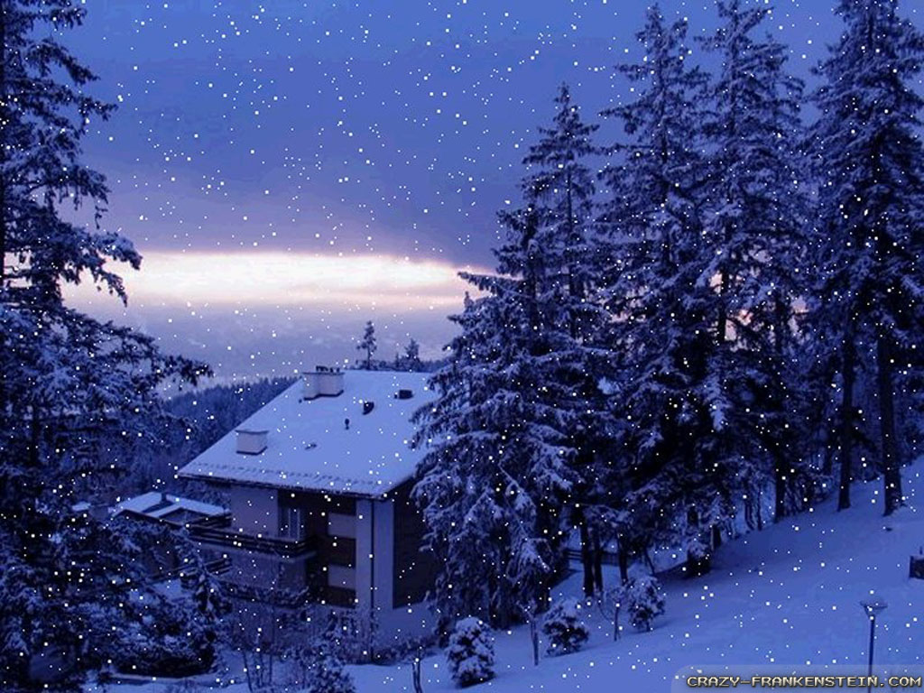 Lakeside Winter Cabin Wallpaper 1024x768