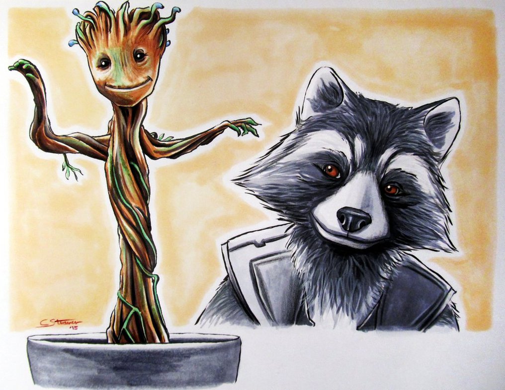 Baby Groot Rocket Raccoon Gotg Fan Art Drawing By Lethalchris On