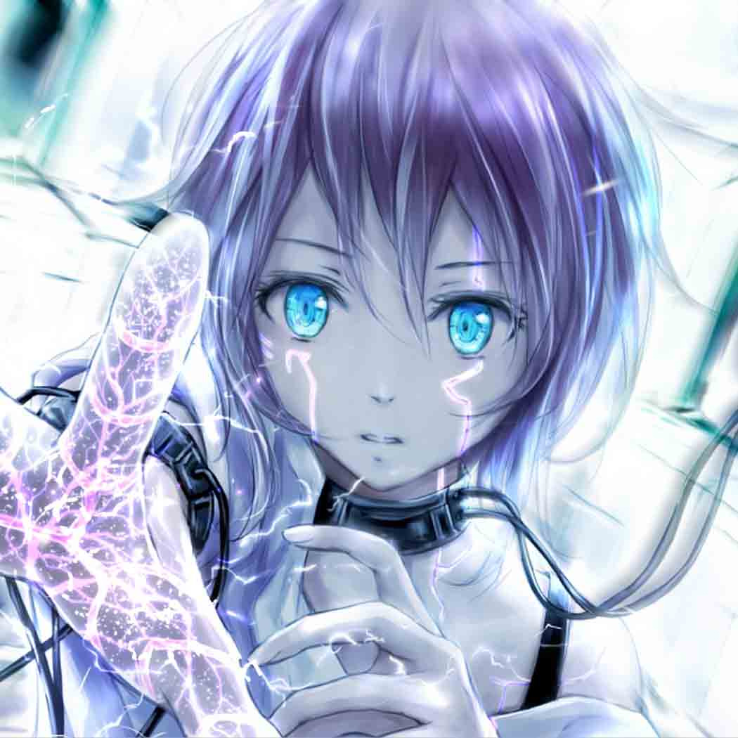 4K Anime Wallpaper: A young anime girl with light purple hair and electric blue eyes reaching out, digital art