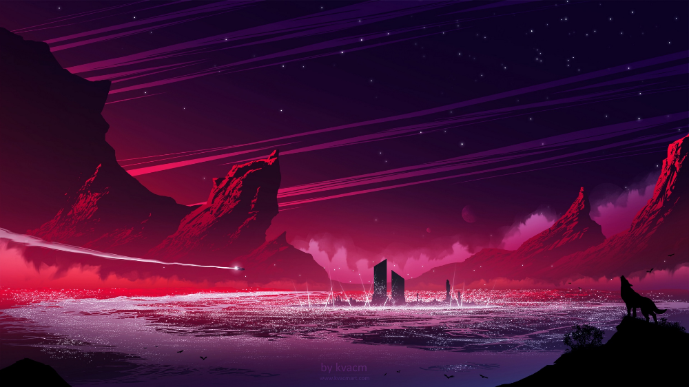 Wallpaper Wolf Silhouette Hills Mountains