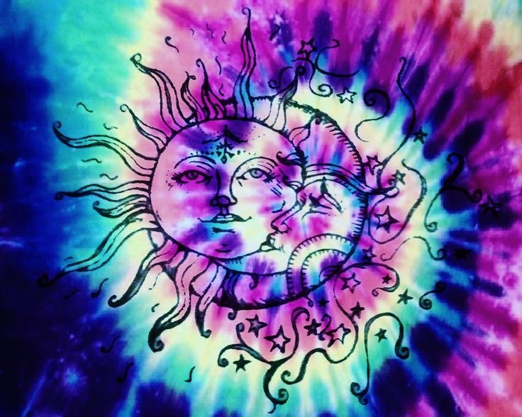 Sun Moon Drawing Tie Dye Background