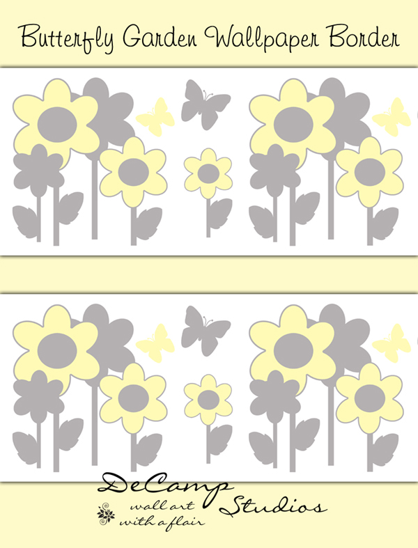 Free download Yellow Grey Butterfly Garden Floral Wallpaper Border Wall Decals [474 [600x787