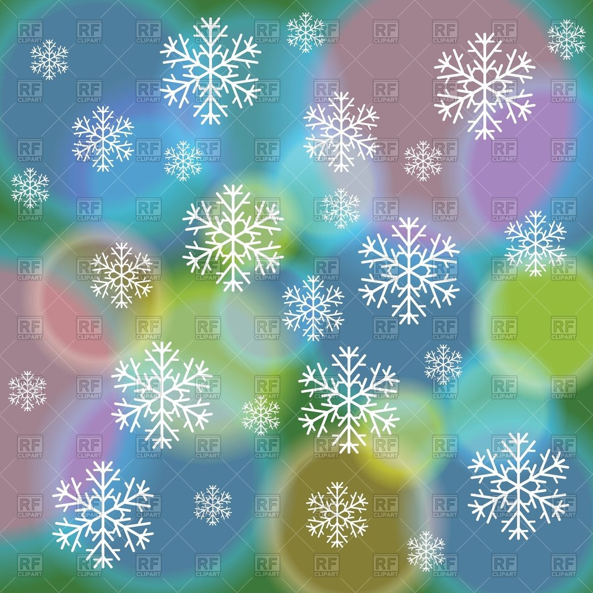 Abstract Winter Background With Colorful Spots And Snowflakes
