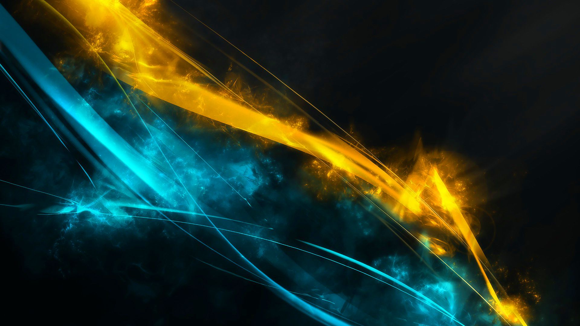 Abstract image with flowing gold and teal lines on a dark background, creating a dynamic and energetic feel