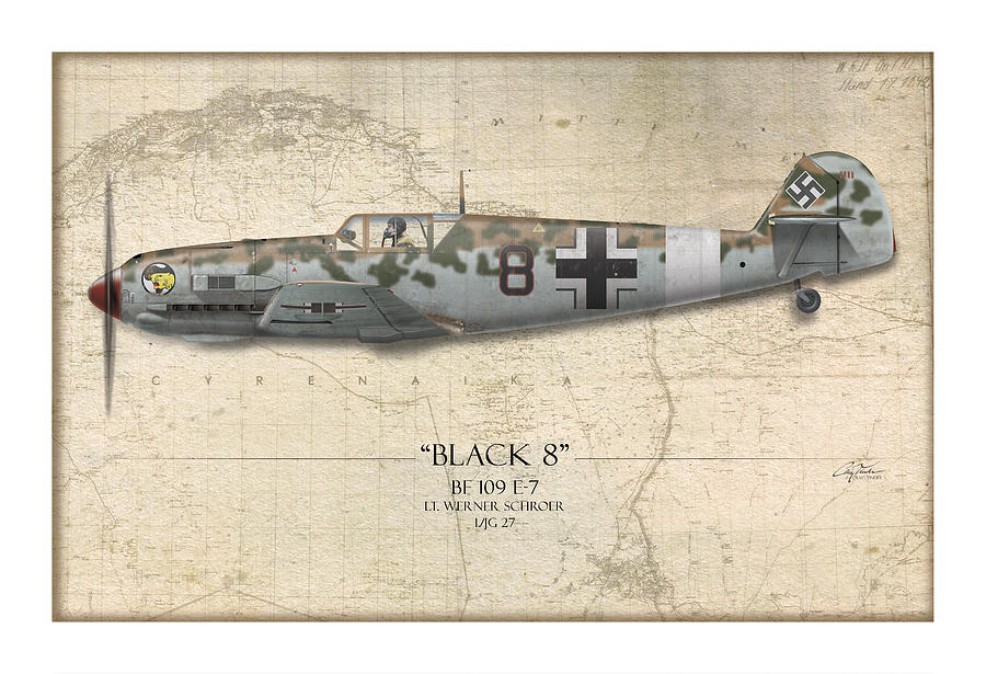 Werner Schroer Messerschmitt Bf Map Background Painting