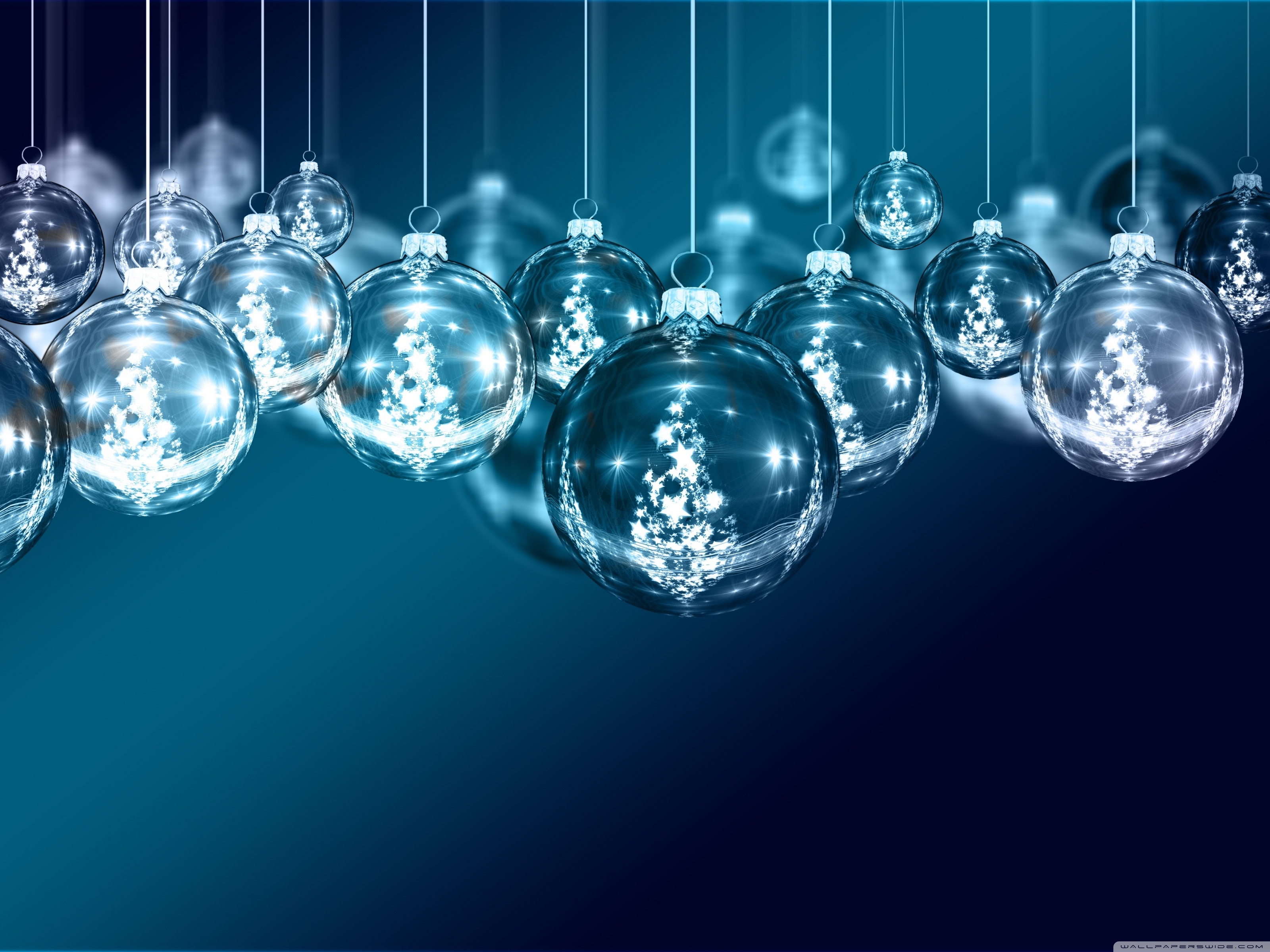 Blue Christmas Ornaments Background 4K HD Desktop Wallpaper for