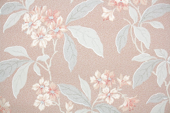 1930s Vintage Wallpaper Floral Soft Pink Flowers