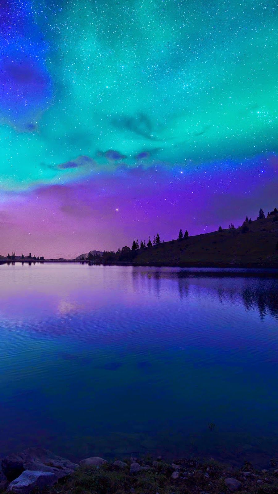 iPhone Plus Wallpaper Night Fall At Lake Aurora Scenery