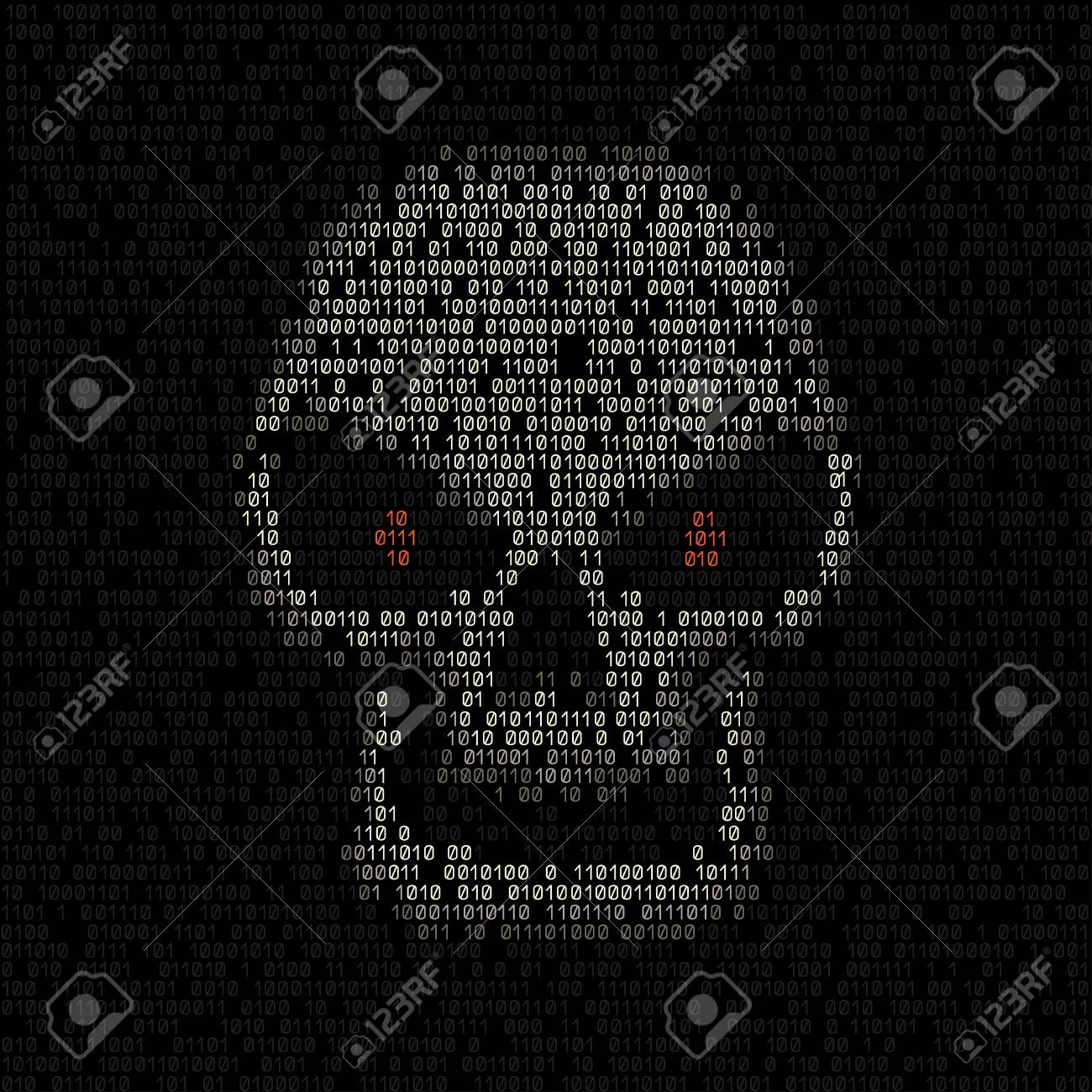 Digital Code Hacker Skull With Red Digit Eyes On Dark Background