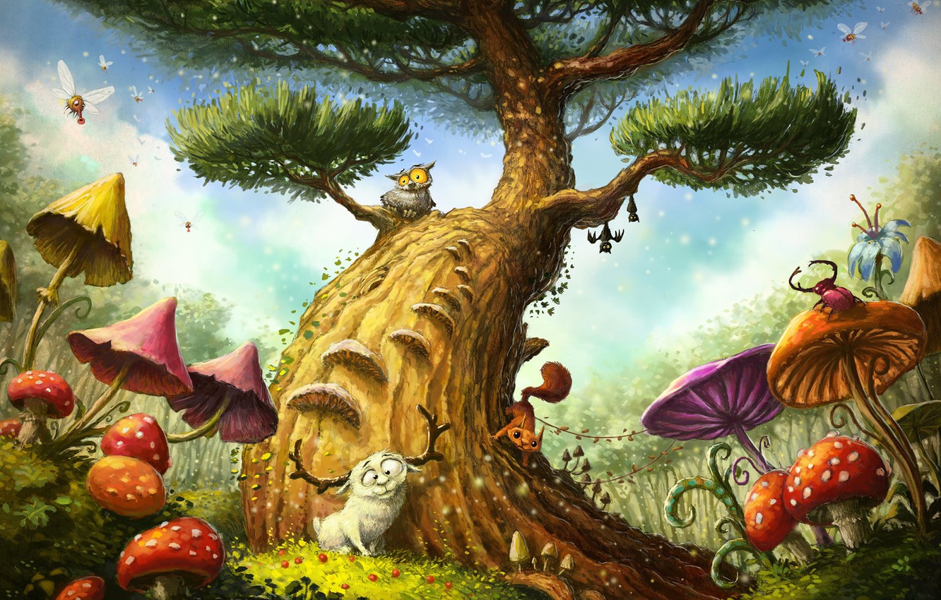 Wallpaper Illustrator Fragment Children S Magic Tree As Tomek