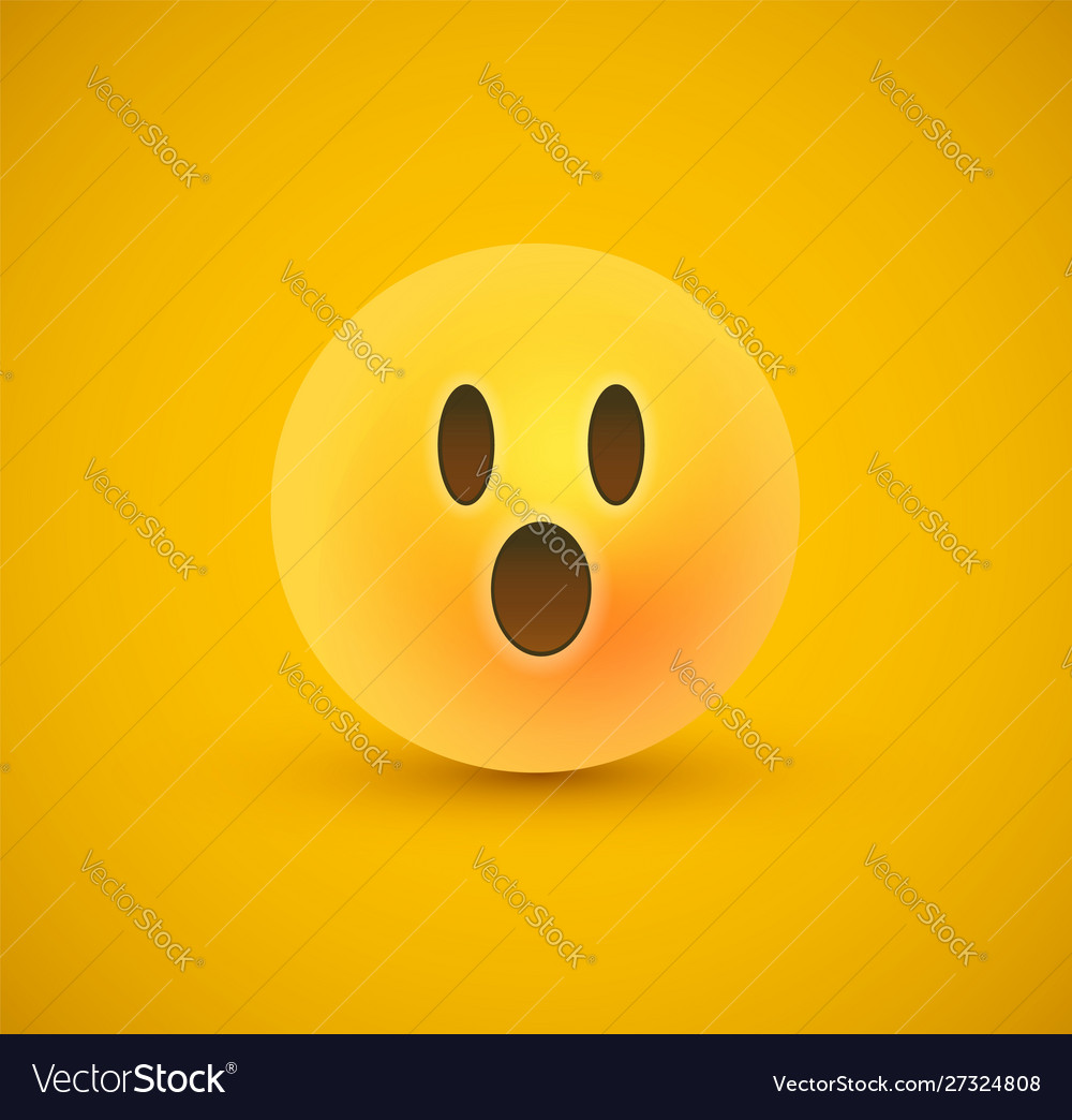 Surprised Yellow Emoticon Face In 3d Background Vector Image