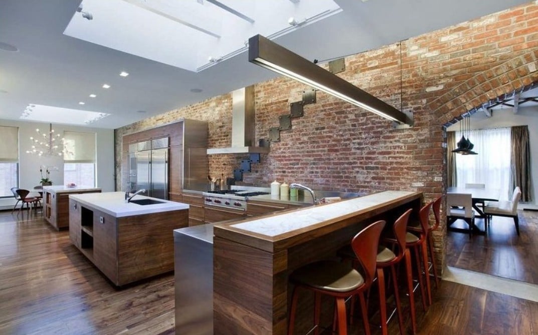 Kitchen brick wall and bar counter Interior Design