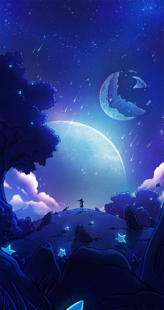 Falling Stars Fantasy Landscape Anime Scenery Wallpaper