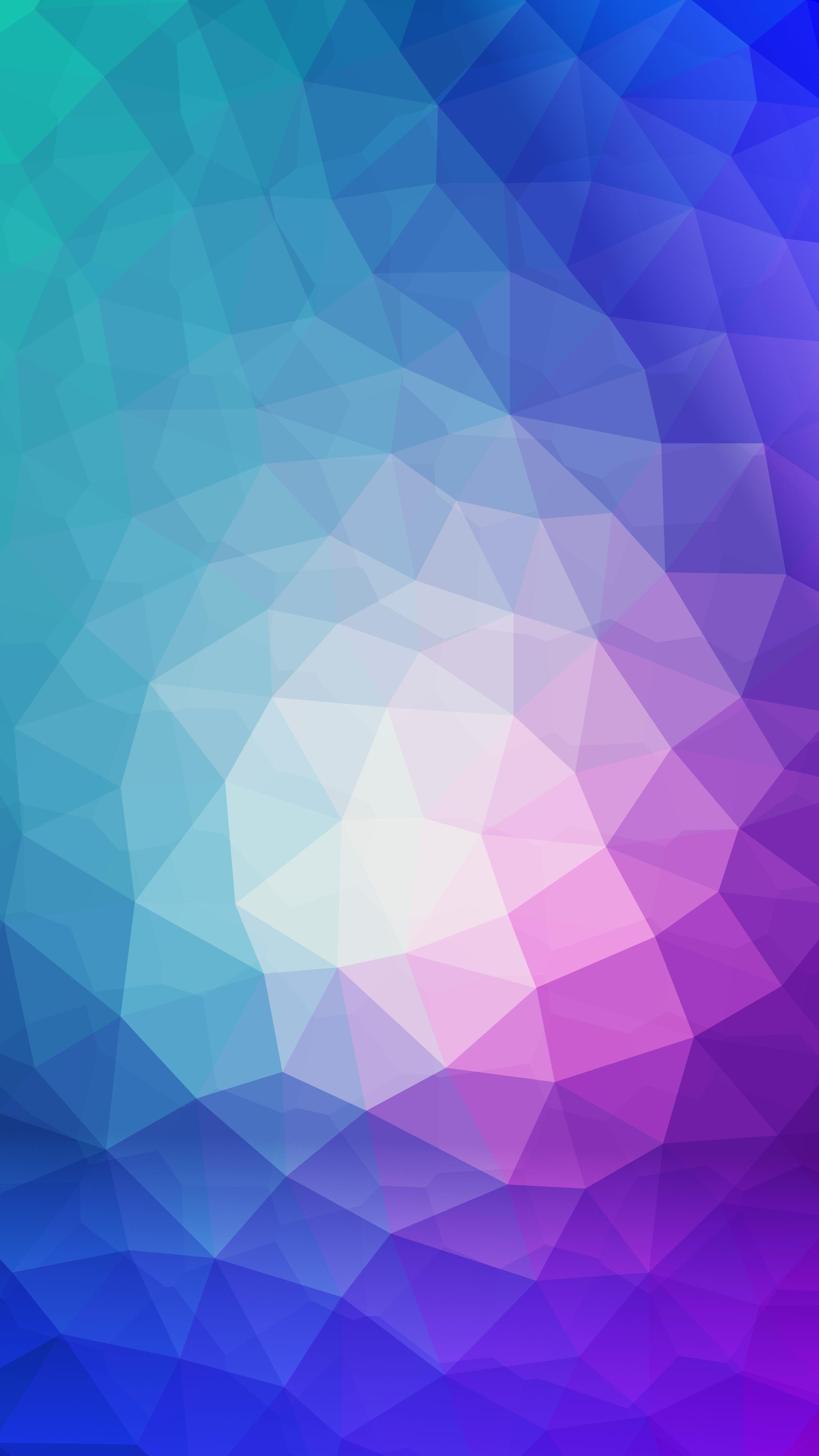 Abstract geometric phone wallpaper with a gradient of blue, purple, and pink triangles