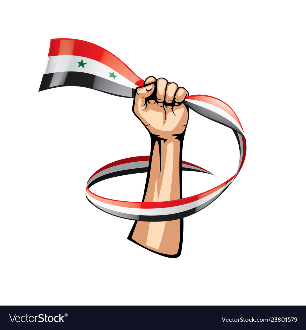 Syria Flag And Hand On White Background Royalty Vector