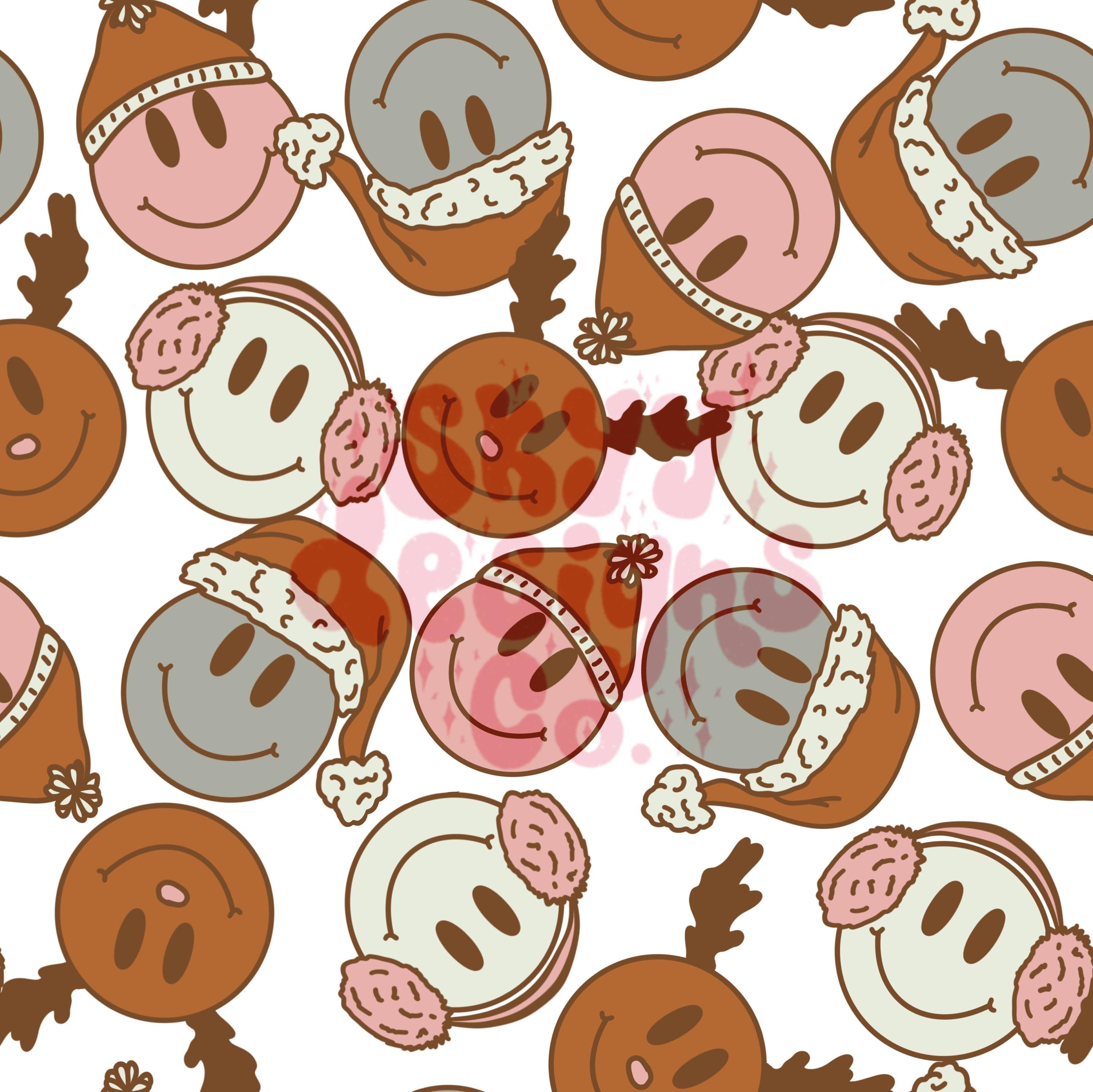 Smiley Face Christmas Digital Seamless Pattern For