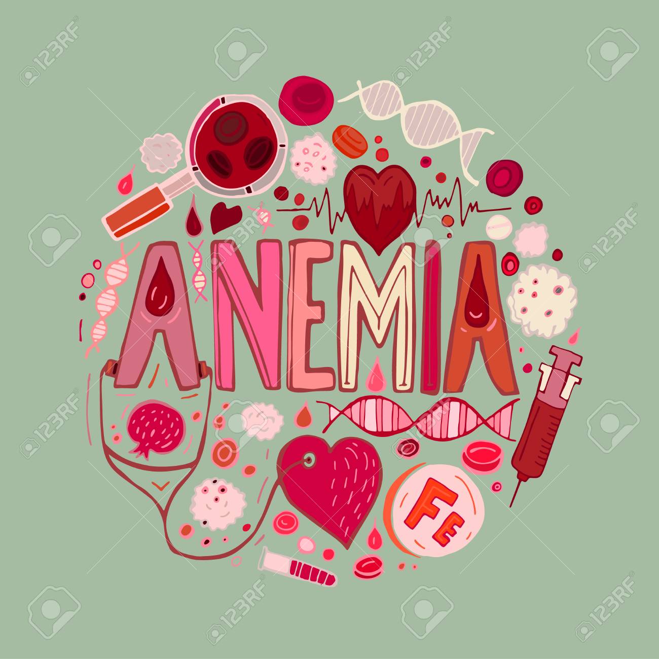 Creative Anemia Background With Lettering In Doodle Style Hand