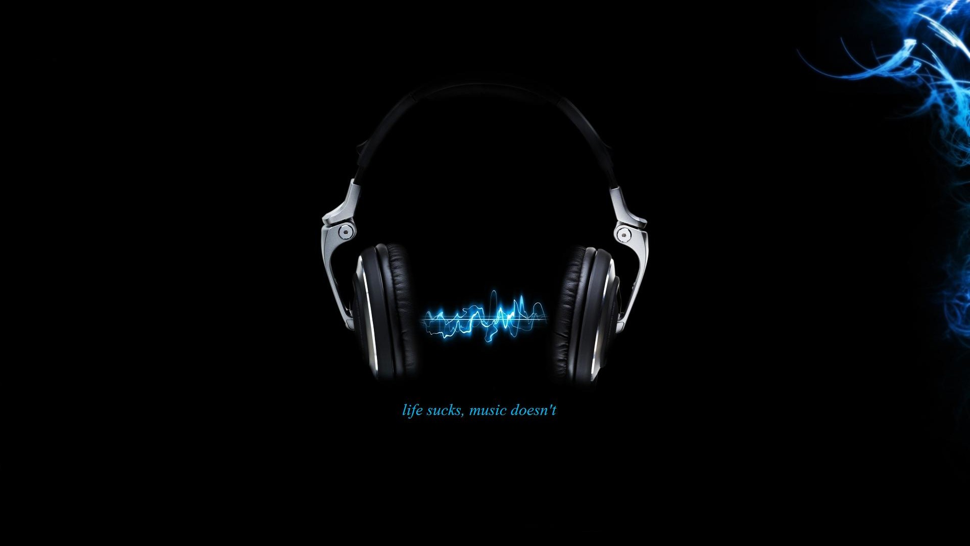 Cool black wallpaper with headphones and sound wave